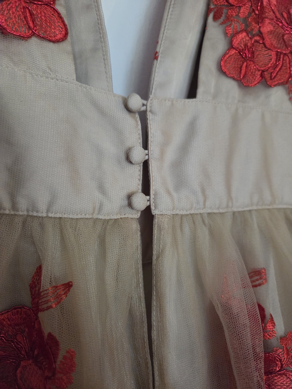 Free People Sarah Embroidered Mini Dress Red Floral Nude Mesh Sz M - Picture 6 of 8